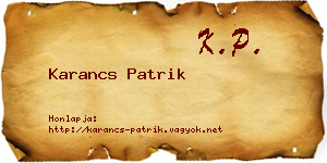 Karancs Patrik névjegykártya